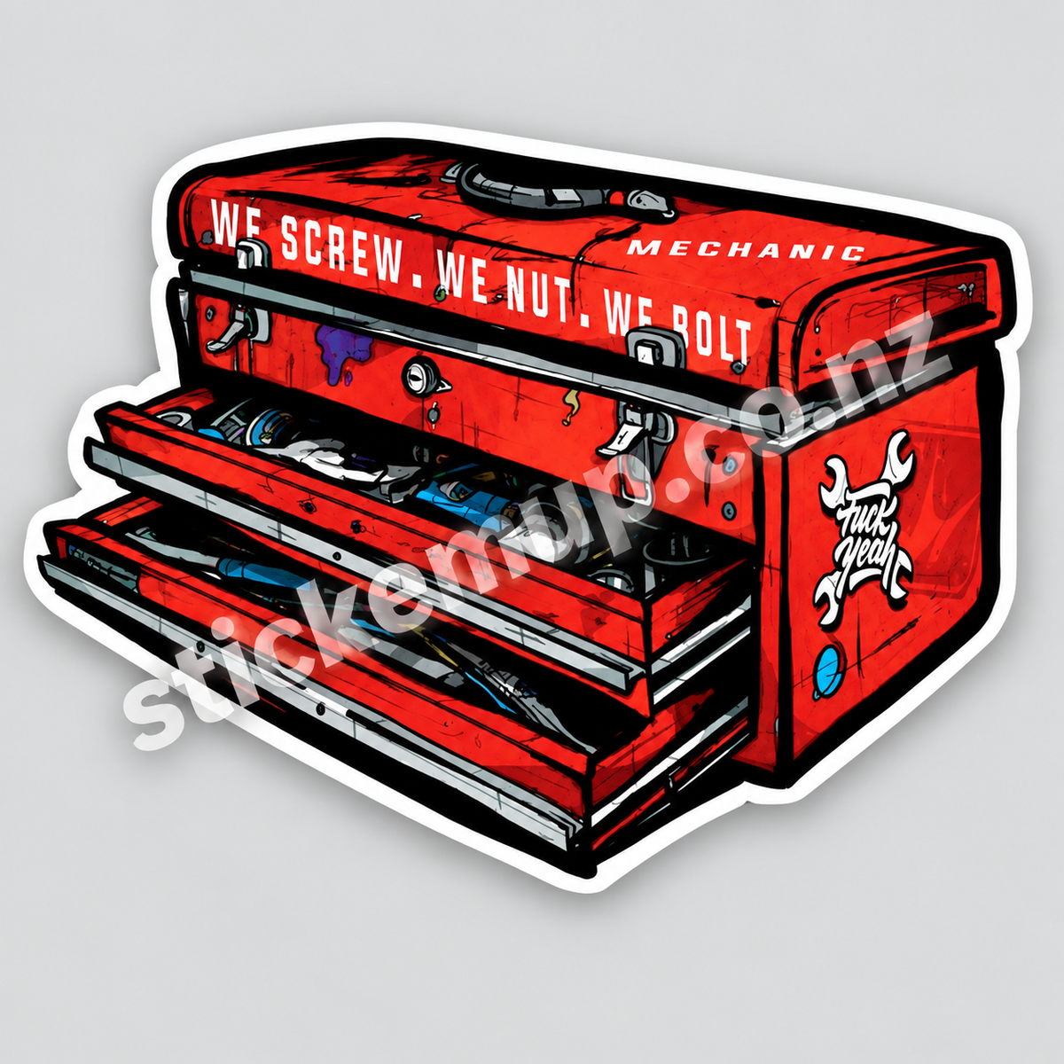 We Screw We Nut We Bolt Toolbox Sticker – watermarked product preview