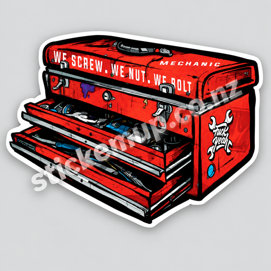 We Screw We Nut We Bolt Toolbox Sticker – watermarked product preview