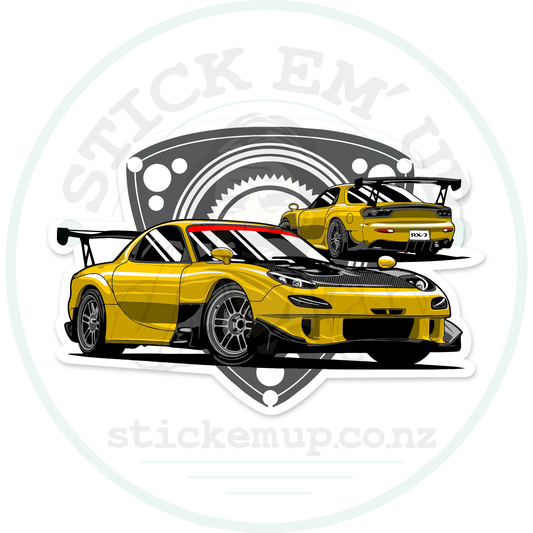 Yellow Mazda RX-7 Rotary Sticker – sticker cut contour and Stick Em’ Up watermark