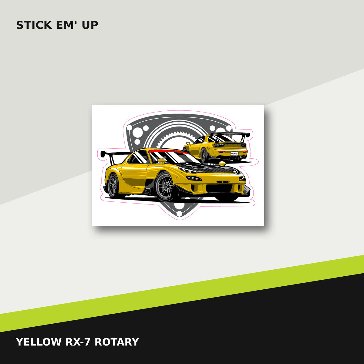 Yellow Mazda RX-7 rotary car sticker